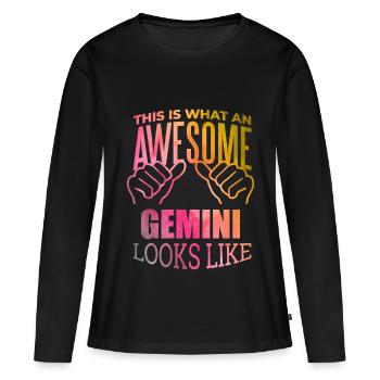 Zwillinge Zwillinge Zwillinge - Frauen Premium Bio Langarmshirt - Schwarz - Vorne - Julia (174cm)