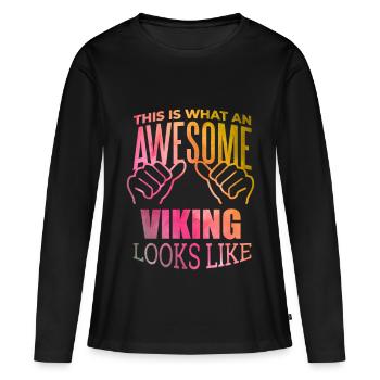 Wikinger, Wikinger, Wikinger, Wikinger - Frauen Premium Bio Langarmshirt - Schwarz - Vorne - Julia (174cm)