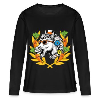 Pferd Pferdekopf Pferde Sieger Siegen Lorbeerkranz - Frauen Premium Bio Langarmshirt - Schwarz - Vorne - Julia (174cm)