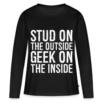 stud on the outside geek on the inside - T-shirt manches longues Premium bio Femme - noir - Devant - Julia (174cm)