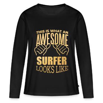 surfeur - T-shirt manches longues Premium bio Femme - noir - Devant - Julia (174cm)