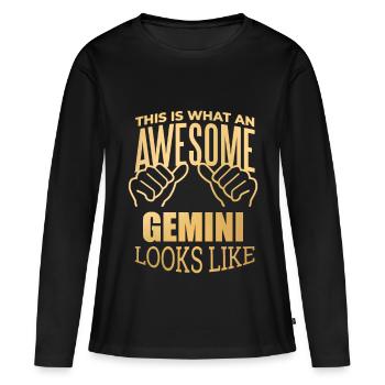 Zwillinge Zwillinge Zwillinge - Frauen Premium Bio Langarmshirt - Schwarz - Vorne - Julia (174cm)