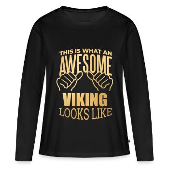 Wikinger, Wikinger, Wikinger, Wikinger - Frauen Premium Bio Langarmshirt - Schwarz - Vorne - Julia (174cm)