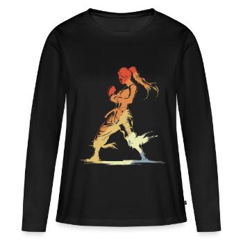 Vintage Kickboxer - T-shirt manches longues Premium bio Femme - noir - Devant - Julia (174cm)