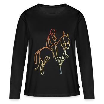 Dessin d’équitation vintage - T-shirt manches longues Premium bio Femme - noir - Devant - Julia (174cm)