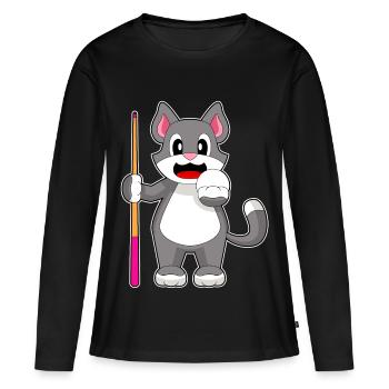 Katze Billiard Queue - Frauen Premium Bio Langarmshirt - Schwarz - Vorne - Julia (174cm)