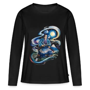Samouraï Ronin monture fuji japonais - T-shirt manches longues Premium bio Femme - noir - Devant - Julia (174cm)