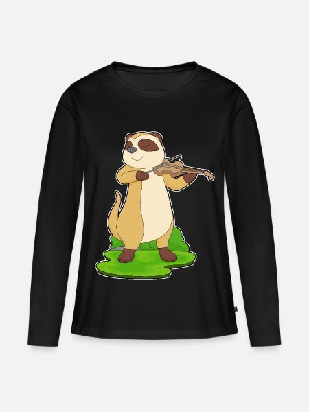 Erdmännchen Musiker Geige Musik - Frauen Premium Bio Langarmshirt - Schwarz