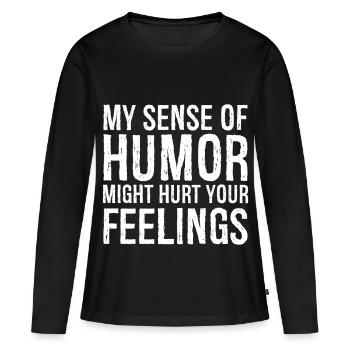 Mon sens de l’humour pourrait vous blesser - T-shirt manches longues Premium bio Femme - noir - Devant - Julia (174cm)