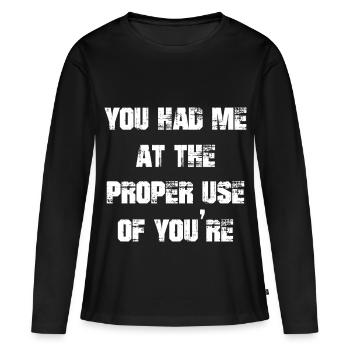 Tu m’as eu à la bonne utilisation de Tu es drôle - T-shirt manches longues Premium bio Femme - noir - Devant - Julia (174cm)