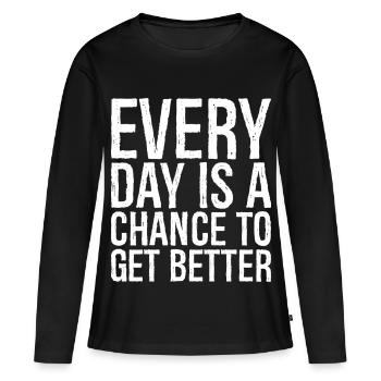Chaque jour est une chance de s’améliorer - T-shirt manches longues Premium bio Femme - noir - Devant - Julia (174cm)