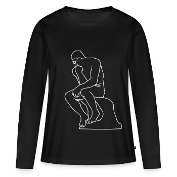 Le dessin au trait de la statue du penseur - T-shirt manches longues Premium bio Femme - noir - Devant - Julia (174cm)