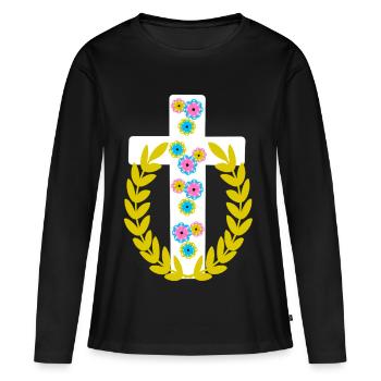 Croix Croix de Jésus - T-shirt manches longues Premium bio Femme - noir - Devant - Julia (174cm)