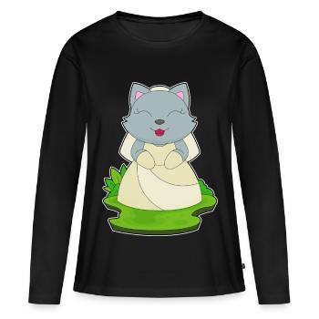 Chat Voile de mariée Mariage - T-shirt manches longues Premium bio Femme - noir - Devant - Julia (174cm)