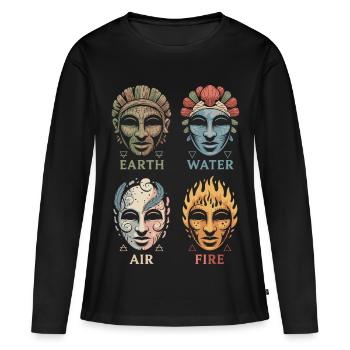 Quatre masques élémentaires | Symboles Alchimiques Art - T-shirt manches longues Premium bio Femme - noir - Devant - Julia (174cm)