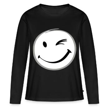 Clin d’œil sourire - T-shirt manches longues Premium bio Femme - noir - Devant - Julia (174cm)