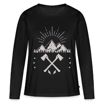 Robustes Berg-Sonnenaufgangsaxt-Emblem - Frauen Premium Bio Langarmshirt - Schwarz - Vorne - Julia (174cm)