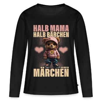Halb Mama Halb Bärchen Märchen Mutter Geschenk - Frauen Premium Bio Langarmshirt - Schwarz - Vorne - Julia (174cm)