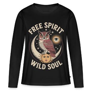 Mystische Eule Freigeist Wilde Seele Shirt - Frauen Premium Bio Langarmshirt - Schwarz - Vorne - Julia (174cm)