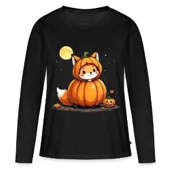 Kürbisfuchs Spuk yip! - Frauen Premium Bio Langarmshirt - Schwarz - Vorne - Julia (174cm)
