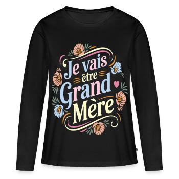 Blumenmuster mit Zitat der zukünftigen Großmutter - Frauen Premium Bio Langarmshirt - Schwarz - Vorne - Julia (174cm)