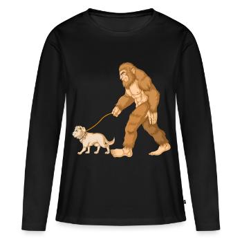 Mythical Bigfoot and Friendly Dog golden retriever - Women's Premium Organic Long Sleeve Shirt - black - Front - Julia (174cm)