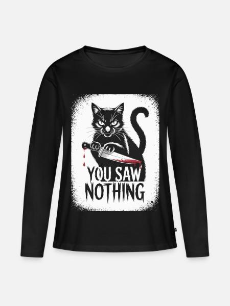 Düstere Katzen-Motiv mit Blutigem Messer - Frauen Premium Bio Langarmshirt - Schwarz