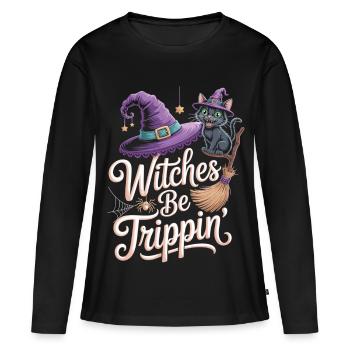Zauberhafte Hexe mit schwarzer Katze - Frauen Premium Bio Langarmshirt - Schwarz - Vorne - Julia (174cm)