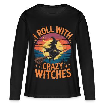 Sorcière enchantée sur fond de forêt magique - T-shirt manches longues Premium bio Femme - noir - Devant - Julia (174cm)