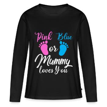 Rosa Oder Blau Geschlecht Enthüllung T-Shirt Schwangere Mumie - Frauen Premium Bio Langarmshirt - Schwarz - Vorne - Julia (174cm)