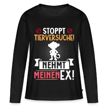 Tierschutz STOPPT TIERVERSUCHE NEHMT MEINEN EX - Frauen Premium Bio Langarmshirt - Schwarz - Vorne - Julia (174cm)