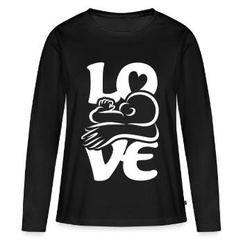 Bébé qui boit et qui allaite Maman AMOUR - T-shirt manches longues Premium bio Femme - noir - Devant - Julia (174cm)