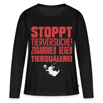 Tierschutz STOPPT TIERVERSUCHE ZUSAMMEN GEGEN - Frauen Premium Bio Langarmshirt - Schwarz - Vorne - Julia (174cm)