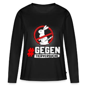 Tierschutz STOPPT TIERVERSUCHE GEGEN VERSUCHE - Frauen Premium Bio Langarmshirt - Schwarz - Vorne - Julia (174cm)