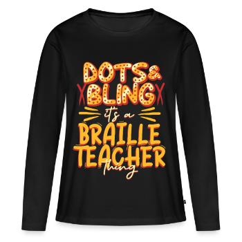 Professeur de Braille Braille Dotum - T-shirt manches longues Premium bio Femme - noir - Devant - Julia (174cm)