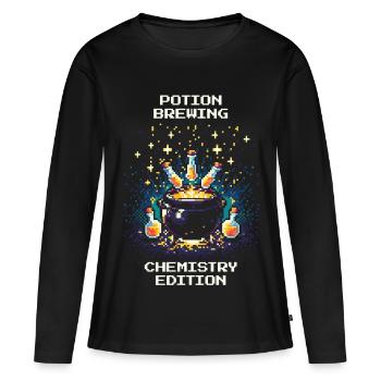 Préparation de potions – Édition chimie | Humour de laboratoire - T-shirt manches longues Premium bio Femme - noir - Devant - Julia (174cm)
