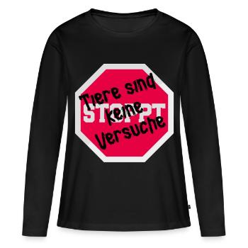 Tierversuch TIERE SIND KEINE VERSUCHE LUSTIG - Frauen Premium Bio Langarmshirt - Schwarz - Vorne - Julia (174cm)