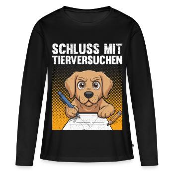 Tierschutz STOPPT TIERVERSUCHE LUSTIG - Frauen Premium Bio Langarmshirt - Schwarz - Vorne - Julia (174cm)