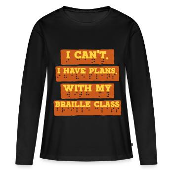 Professeur de braille Cours de braille en braille - T-shirt manches longues Premium bio Femme - noir - Devant - Julia (174cm)