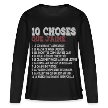 10 choses que j’aime musique rétro vinyles - T-shirt manches longues Premium bio Femme - noir - Devant - Julia (174cm)