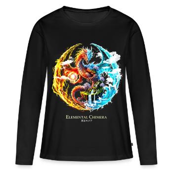 Chimère élémentaire – Dragon de feu et d’eau - T-shirt manches longues Premium bio Femme - noir - Devant - Julia (174cm)