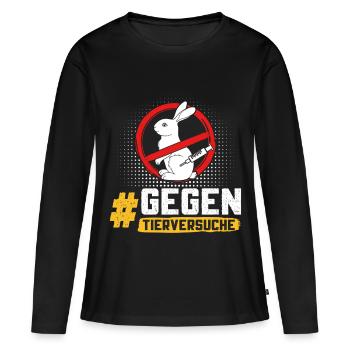Tierschutz STOPPT TIERVERSUCHE GEGEN VERSUCHE - Frauen Premium Bio Langarmshirt - Schwarz - Vorne - Julia (174cm)