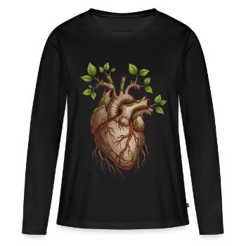 Lebendiges Baumherz - Frauen Premium Bio Langarmshirt - Schwarz - Vorne - Julia (174cm)