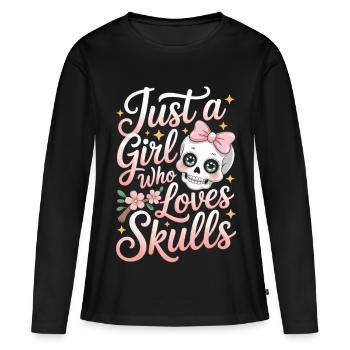 Chemise tête de mort filles femmes gothique - T-shirt manches longues Premium bio Femme - noir - Devant - Julia (174cm)