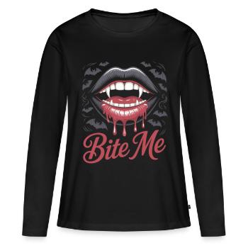 Bloody Vampire Lips T-Shirt Halloween - Women's Premium Organic Long Sleeve Shirt - black - Front - Julia (174cm)