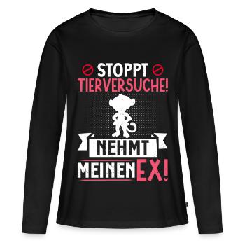 Tierschutz STOPPT TIERVERSUCHE NEHMT MEINEN EX - Frauen Premium Bio Langarmshirt - Schwarz - Vorne - Julia (174cm)