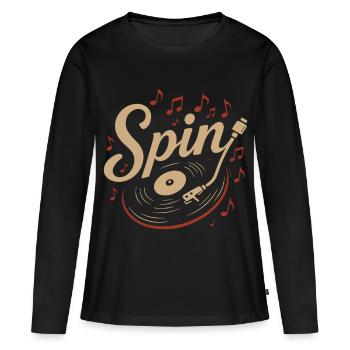 Faites tourner des disques vinyles pour les amateurs de musique, ambiance rétro - T-shirt manches longues Premium bio Femme - noir - Devant - Julia (174cm)