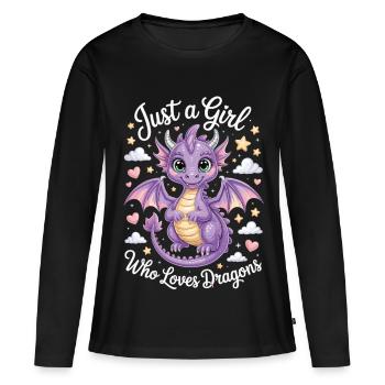 T-shirt Fantasy Dragon pour filles et femmes - T-shirt manches longues Premium bio Femme - noir - Devant - Julia (174cm)