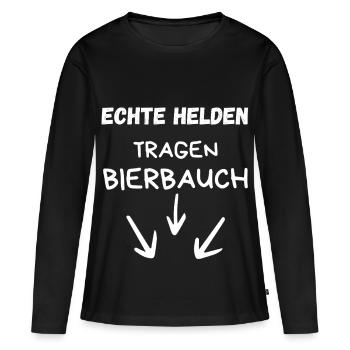 Bierbauch Shirt – Echte Helden tragen Bierbauch - Frauen Premium Bio Langarmshirt - Schwarz - Vorne - Julia (174cm)