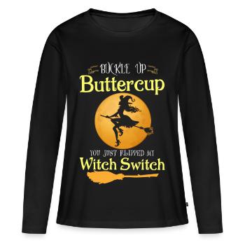 Bouclez votre ceinture bouton d’or Witch Switch Halloween - T-shirt manches longues Premium bio Femme - noir - Devant - Julia (174cm)